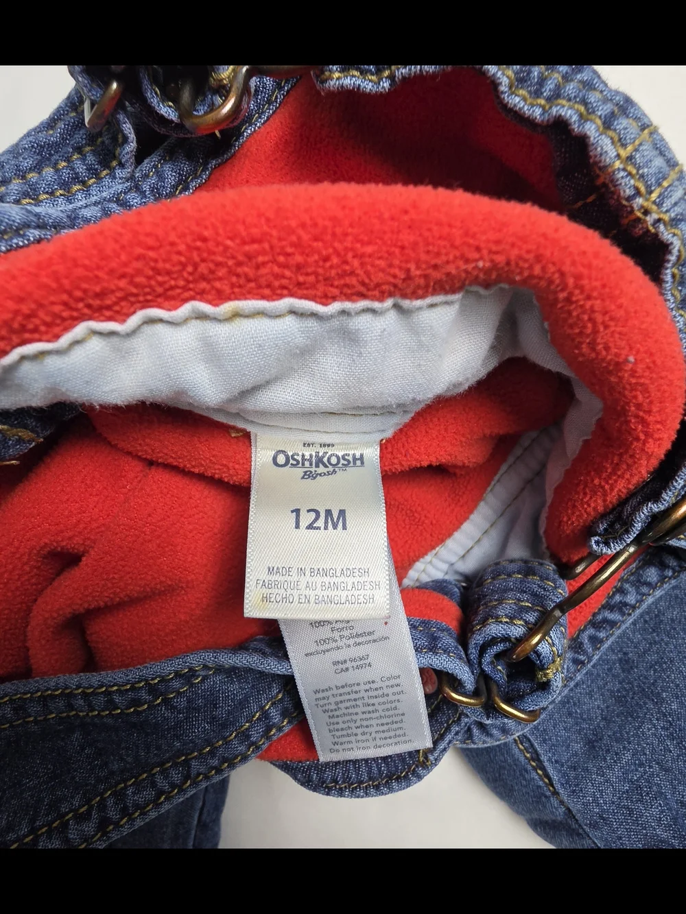 OshKosh B'gosh 12M Lined Denim Overalls Baby Insulated Winter Bib Snow Pants